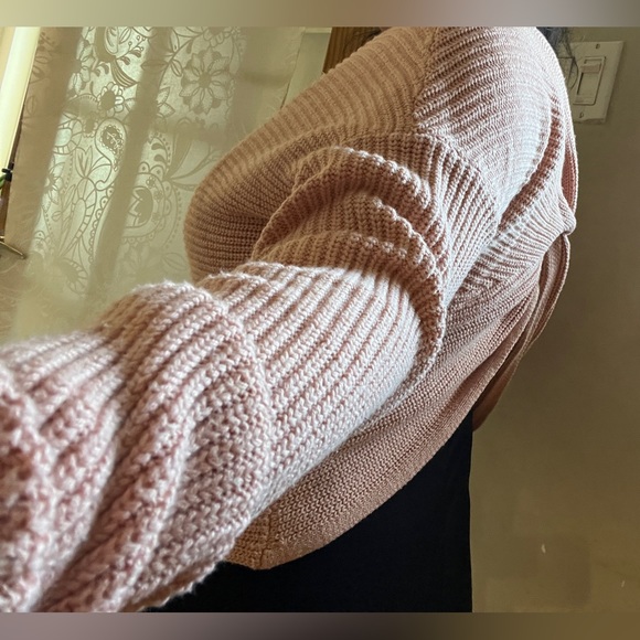 Peach 2-in-1 Knit Crop Sweater Rose Pink Boho Anthro Kawaii Knot Off Shoulder S - Picture 5 of 14
